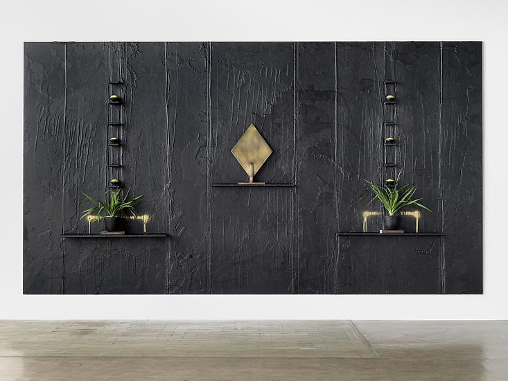 Rashid Johnson
"Our People, Kind Of"
2010
Black soap, wax, brass, books, spray paint, plants, shea butter
Private Collection
© Rashid Johnson