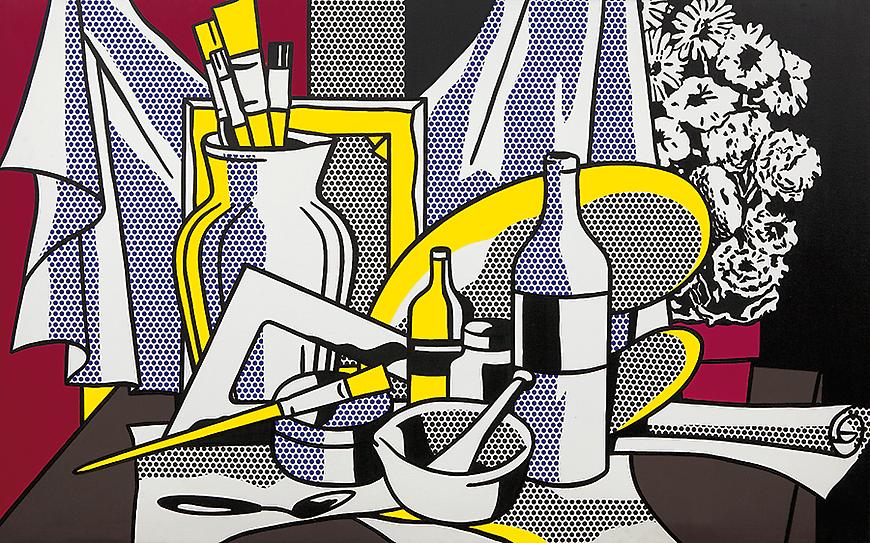Roy Lichtenstein, "Still Life with Palette", 1972. Oil and Magna on canvas, 60 x 95 5/8 inches (152.4 x 242.9 cm). Acquavella Galleries. Art © Estate of Roy Lichtenstein
