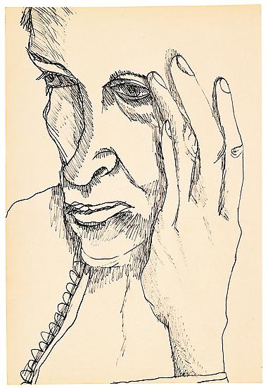 Lucian Freud, "The Painter's Mother"
1940
Ink on paper, 8 3/8 x 5 3/4 in. (21.3 x 14.6 cm)
Matthew Marks Gallery
© The Lucian Freud Archive 
Photo © The Lucian Freud Archive
