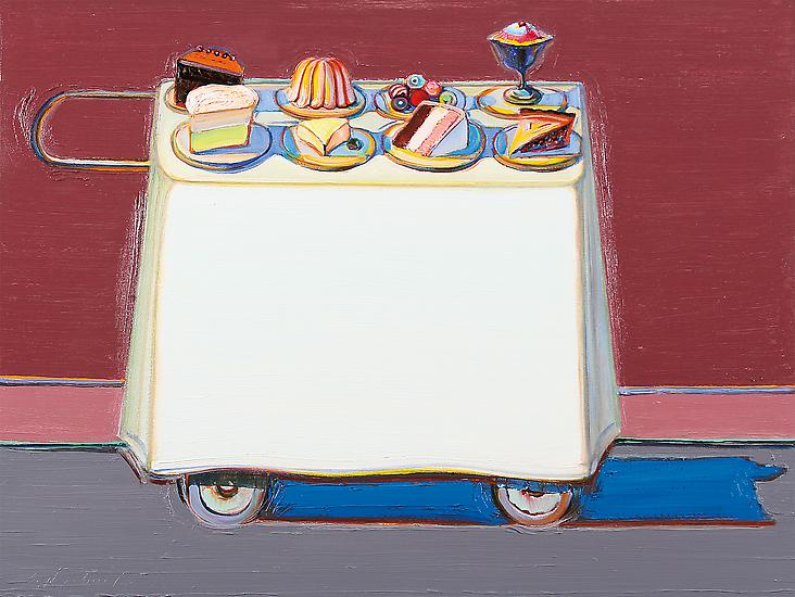 Wayne Thiebaud, "Cafe Cart", 2012, oil on canvas, 30 x 39 7/8 inches (76.2 x 101.3 cm), Acquavella Galleries. Art (c) Wayne Thiebaud / Licensed by VAGA, New York, NY