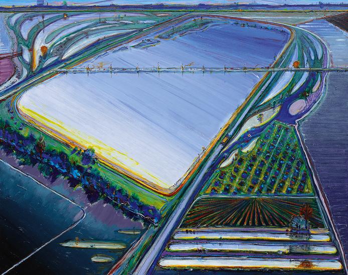Wayne Thiebaud, "Flood Waters," 2006/2013, oil on canvas, 48 x 60 inches (121.9 x 152.4 cm), Art (c) Wayne Thiebaud / Licensed by VAGA, New York, NY