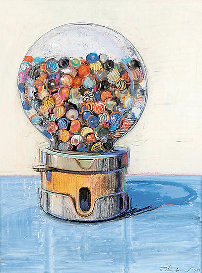 Wayne Thiebaud, "Gumball Machine", 1977
Gouache and pastel on paper
24 x 17 3/4 inches (61 x 45.1 cm)
Courtesy of Gretchen and John Berggruen, San Francisco
Art © Wayne Thiebaud / Licensed by VAGA, New York, NY