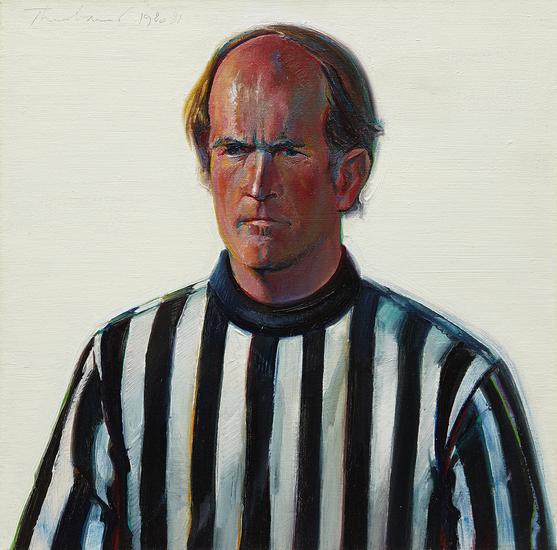 Wayne Thiebaud, "Referee," 1980-1981, oil on canvas, 19 7/8 x 19 1/2 inches (50.5 x 49.5 cm), Art (c) Wayne Thiebaud / Licensed by VAGA, New York, NY