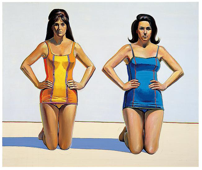 Wayne Thiebaud, "Two Kneeling Figures," 1966, oil on canvas, 60 x 72 inches (152.4 x 182.9 cm), Collection of Betty Jean Thiebaud. Art (c) Wayne Thiebaud / Licensed by VAGA, New York, NY