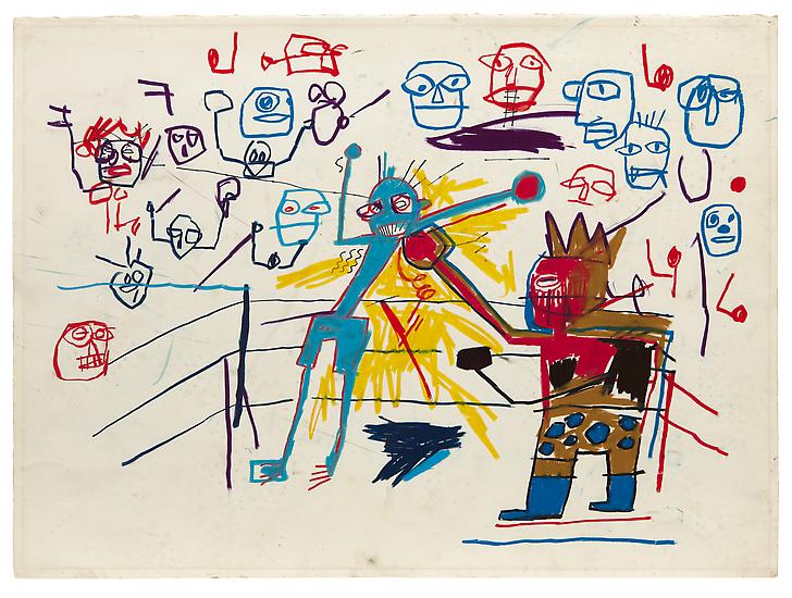 Jean-Michel Basquiat, "Untitled (Boxing Ring)", 1981, Oil paintstick on paper, 22 1/8 x 30 1/8 inches (56.2 x 76.5 cm), The Schorr Family Collection, Art © The Estate of Jean-Michel Basquiat / ADAGP, Paris / ARS, New York 2014