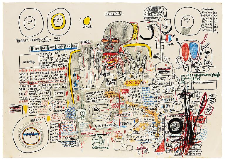 Jean-Michel Basquiat, "Untitled (Estrella)", 1985, Oil paintstick, graphite, and colored pencil on paper, 29 1/2 x 41 5/8 inches (74.9 x 105.7 cm), The Schorr Family Collection, Art Ⓒ The Estate of Jean-Michel Basquiat / ADAGP, Paris / ARS, New York 2014