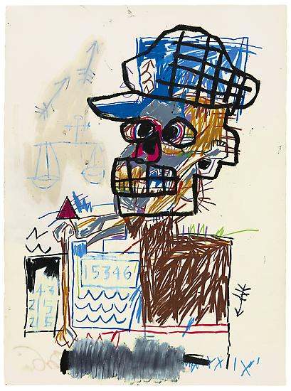 Jean-Michel Basquiat, "Untitled (Scales of Justice)", 1982, Acrylic and oil paintstick on paper, 30 x 22 1/4 inches (75 x 56.5 cm), The Schorr Family Collection, Art Ⓒ The Estate of Jean-Michel Basquiat / ADAGP, Paris / ARS, New York 2014
