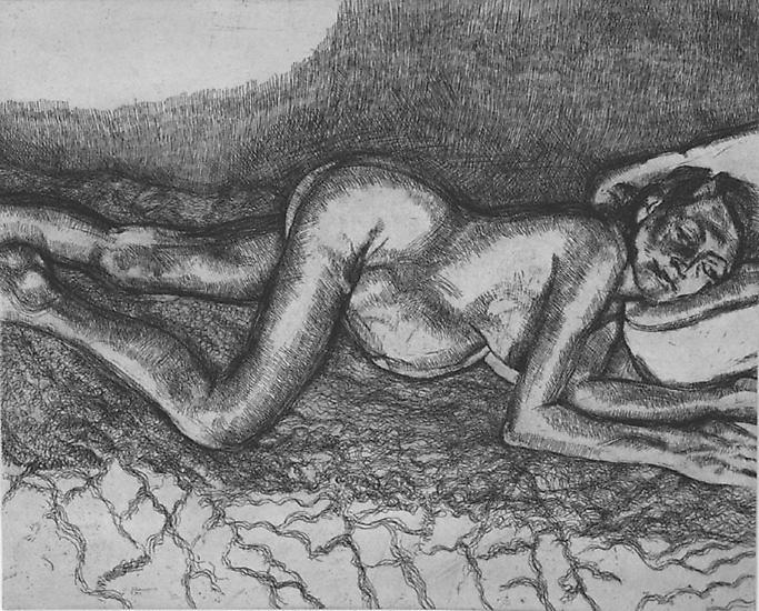Lucian Freud, "Before the Fourth," 2004
Etching on Somerset white paper, 13 1/2 x 16 7/8 inches
