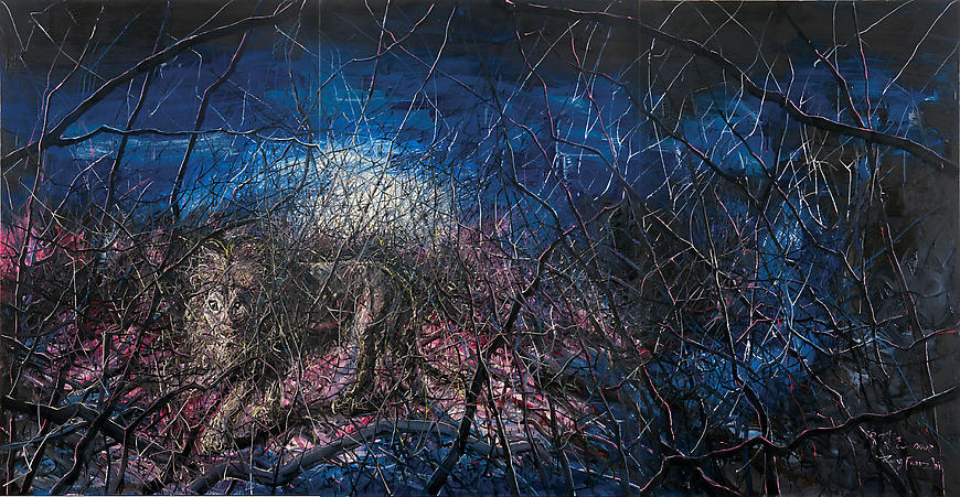 Zeng Fanzhi, "Lion" 
2008
Oil on canvas in three panels
110 1/4 x 212 5/8 inches (280 x 540 cm)