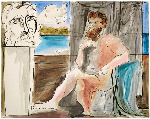 Pablo Picasso, "Homme Assis," 1933
Watercolor and Chinese ink on paper, 16 x 20 inches