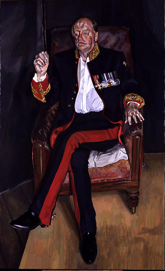 Lucian Freud, "The Brigadier," 2003-4
Oil on canvas, 88 x 54 1/2 inches
Illustrated in unfinished state.