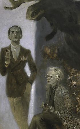 Jamie Wyeth (b. 1946)
Fred Hughes and Andy Warhol, 2005
Oil on canvas
48 x 30 inches
Signed lower right: J. Wyeth
Image