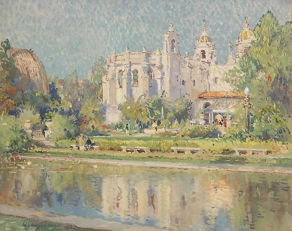 Colin Campbell Cooper (1856-1937)
Balboa Park, Varied Industries Building, 1916
Gouache on paper
17 1/4 x 21 1/4 inches Image