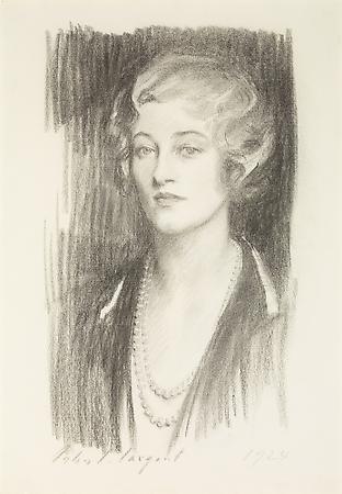 John Singer Sargent (1856-1925)
Marie Louise Wanamaker, 1924
Charcoal on paper mounted on board
23 3/4 x 16 1/2 inches Image