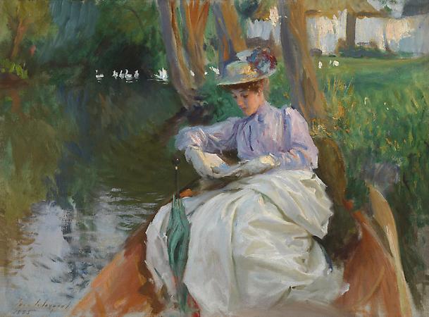 John Singer Sargent (1856-1925)
Femme en barque, c. 1885-88 (?)
Oil on canvas
20 x 27 inches
Private collection Image