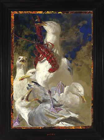 Jamie Wyeth (b. 1946)
Pride (Seven Deadly Sins), 2008
Combined mediums on hand-wove, toned paper mounted on archival board
34 1/2 x 24 1/4 inches
Signed lower right: J. Wyeth
Image