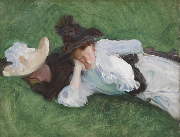 John Singer Sargent (1856-1925)
Two Girls on a Lawn, 1888 or 1889
Oil on canvas
21 1/8 x 25 1/4 inches
Private collection Image