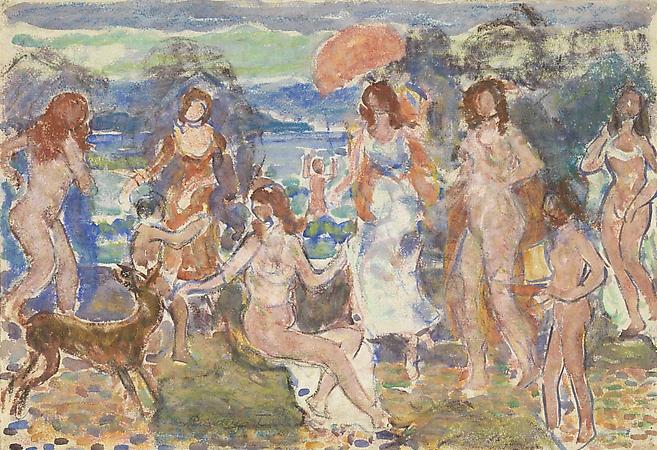 Maurice Prendergast (1858-1924)
Distance Hills, Maine, c. 1912-15
Watercolor, pastel and pencil on paper
13 3/4 x 19 7/8 inches
Private collection Image