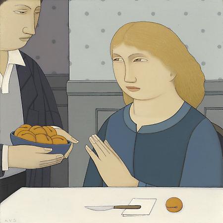 Andrew Stevovich (b. 1948)
Couple with Apricots, 2004
Oil on linen
9 x 9 inches Image