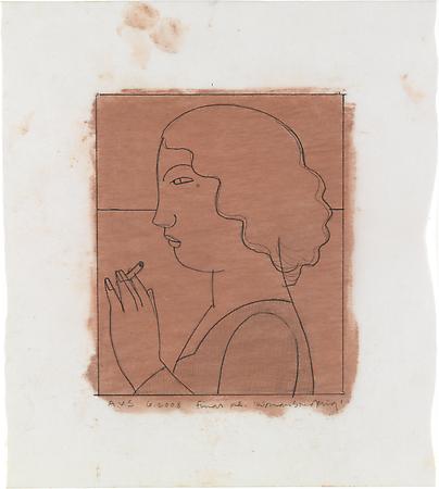 Woman Smoking, 2008
Pencil on paper with pastel tone on reverse
5 1/2 x 4 1/2 inches
Inscribed, signed and dated at lower left and lower right: AVS / 6.2008 / final re. 'Woman Smoking'
$1,000 Image