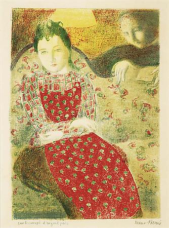 Maurice Denis
Sur le Canapé d'argent pâle, 1898
Lithograph printed in colors
Borderline: 16 x 11 3/8 inches, (40.7 x 29 cm)
Sheet: 20 7/8 x 15 3/4 inches, (53 x 40.2 cm)
Signed in pencil, From the edition of 100, Cailler 117 Image