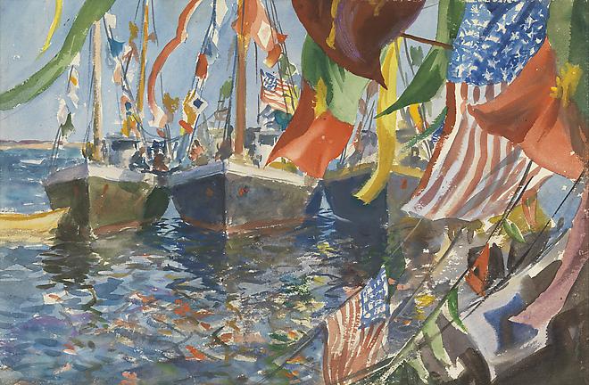John Whorf (1903-1959)
Fourth of July (verso: Lobstering), c. 1930's
Watercolor on paper
14 1/8 x 21 3/4 inches
SOLD Image