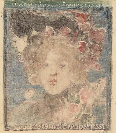 Maurice Prendergast (1858-1924)
Head of a Girl (with Roses), c. 1898-1899
Monotype with pencil additions on paper
6 1/4 x 5 1/2 inches Image