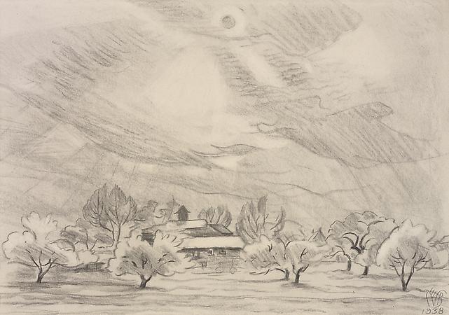 Charles Burchfield (1893-1967)
Spring Afternoon, 1938
Conté crayon on paper
12 1/2 x 17 3/4 inches Image