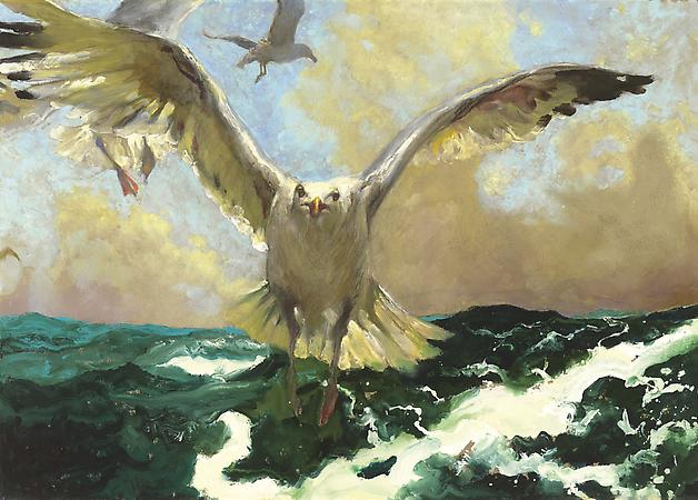 Jamie Wyeth (b. 1946)
The Warning, 2007
Combined mediums on handmade paper
34 x 48 inches
Signed lower left: J. Wyeth
Image
