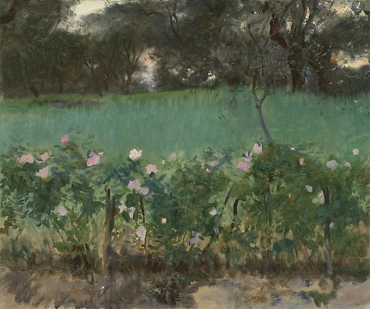 John Singer Sargent (1856-1925)
Landscape with Roses, c. 1886
Oil on canvas
20 1/2 x 25 inches
Private collection Image