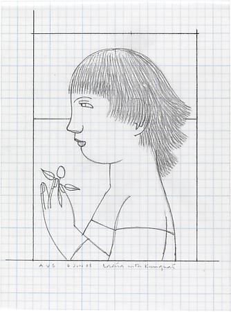 Woman with Kumquat, 2008
Pencil on graph paper
7 x 5 inches
Signed, inscribed and dated at lower left/lower right: AVS / 6 Jun 08 / Loretta with Kumquat
$1,200 Image