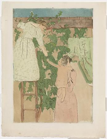 Gathering Fruit, 1893
Drypoint, soft-ground and aquatint, printed in colors on paper
Plate: 16 3/4 x 11 3/4 inches
Sheet: 19 5/8 x 15 1/8 inches Image