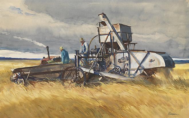 Ogden Pleissner (1905-1983)
Grain Fields of Idaho, c. 1940
Watercolor on paper
17 1/8 x 27 1/4 inches
SOLD Image