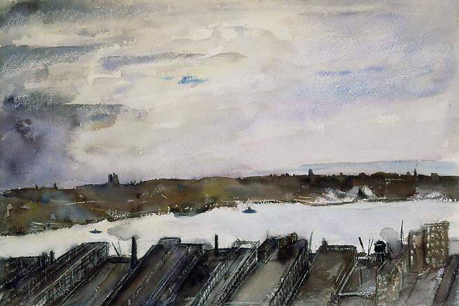 View of the East River, c.1900
Watercolor on paper
10 1/2 x 15 1/2 inches Image
