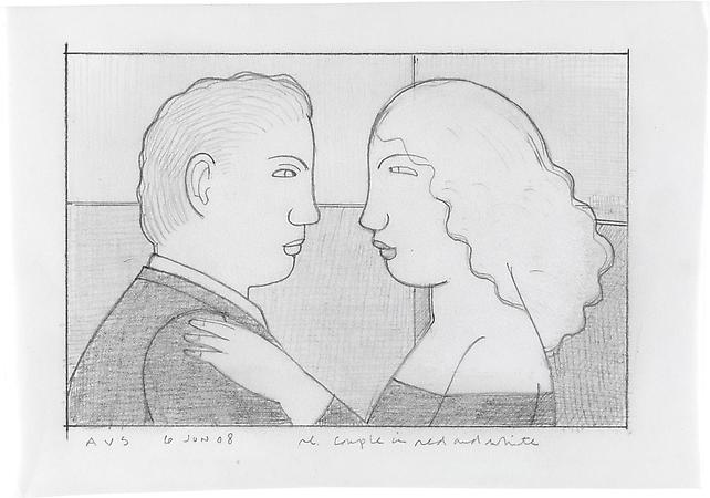 Couple in Red and White, 2008
Pencil on paper
4 5/8 x 6 1/2 inches
Inscribed, signed and dated at lower left/lower right: AVS / 6 Jun 08 / re Couple in red and white
SOLD Image