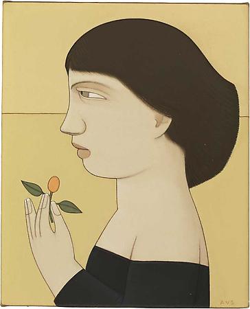 Woman with Kumquat, 2008
Oil on linen
8 x 6 1/2 inches
Signed at lower right: AVS
SOLD Image