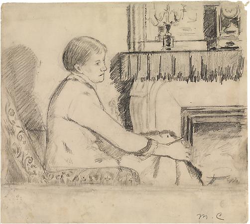 Drawing for "Before the Fireplace", c. 1880-82
Pencil on paper
Sheet: 7 7/8 x 8 3/4 inches Image