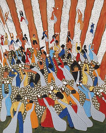 Winfred Rembert (b. 1945)
Cotton Field Rows, 2009
Dye on carved and tooled leather
38 1/2 x 30 1/2 inches
97.8 x 77.5 cm
Signed at lower center: Winfred Rembert Image