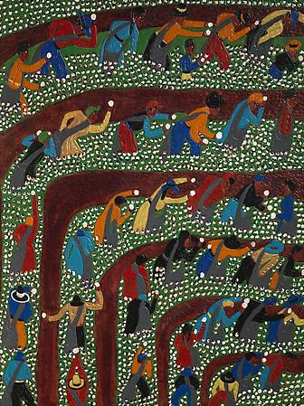 Winfred Rembert (b. 1945)
Picking Cotton, Rows to the Right, 2009
Dye on carved and tooled leather
42 x 31 1/2 inches
106.7 x 80 cm
Signed at lower center: Winfred Rembert Image