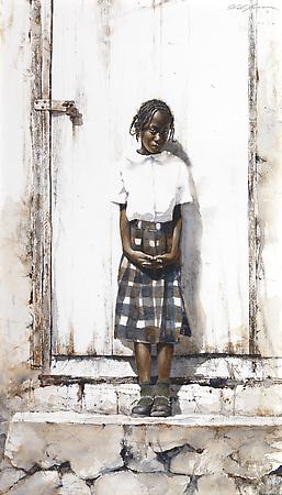 Dressed for School, 2010
Watercolor on Saunders watercolor paper
21 1/2 x 12 1/8 inches Image