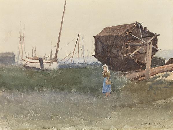 Dennis Miller Bunker (1861-1890)
The Fisher Girl, Nantucket, 1881
Watercolor on paper
9 1/4 x 12 1/2 inches Image
