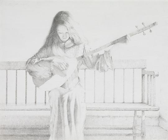 Lute Player, 2008
Silverpoint on prepared blue Pescia paper
13 1/4 x 16 1/4 inches Image