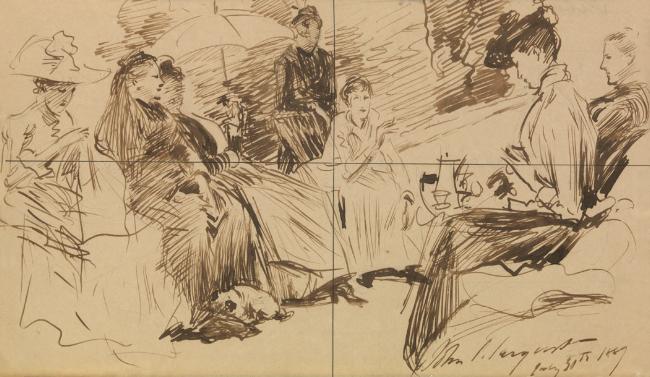 John Singer Sargent (1856-1925)
Party of Ladies, 1889
Ink on paper
6 3/8 x 10 1/8 inches
Private collection Image