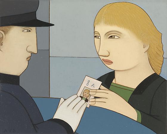 I.D. Checkpoint, 2009
Oil on linen
5 x 6 1/4 inches
Signed at lower left: AVS
$6,000 Image