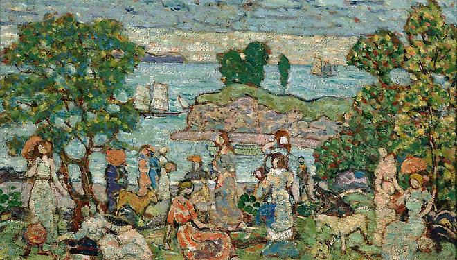 Maurice Prendergast (1858-1924)
Outer Harbor, c. 1915-18
Oil on panel
18 1/2 x 32 1/4 inches Image
