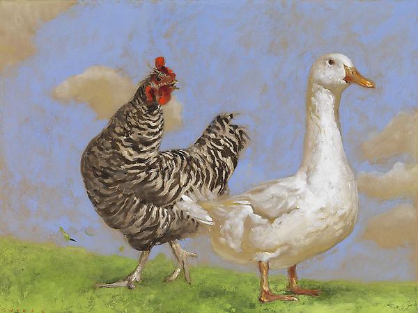 Jamie Wyeth (b. 1946)
Angry Chicken, Puzzled Duck, 2008
Combined mediums on toned paper board
18 x 24 inches
Signed lower left: J. Wyeth
Image