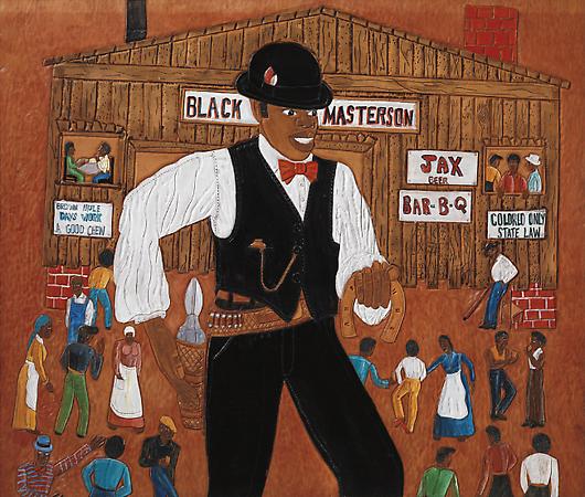 Black Masterson, 2001
Dye on carved and tooled leather
27 3/8 x 32 inches
$25,000 Image