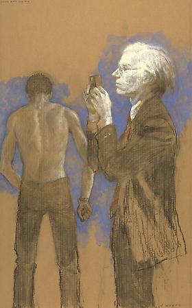 Jamie Wyeth (b. 1946)
Masturbation - Victor Hugo and Andy Warhol, 2007
Combined mediums on cardboard
48 x 30 inches
Signed lower right: J. Wyeth
Image