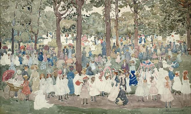 Maurice Prendergast (1858-1924)
May Day: Central Park, c. 1900-03
Watercolor and pencil on paper
12 7/8 x 21 1/4 inches
Signed:lower right: Prendergast
Adelson Galleries, Inc. Image