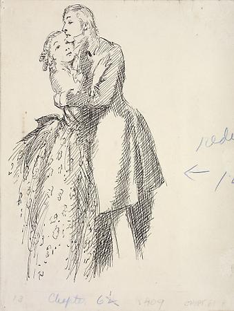 Drawing for David Copperfield Chapter 61: A Light Shines on My Way, 1948
Ink on paper
6 3/8 x 3 5/8 inches Image